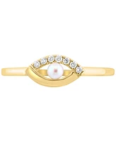 Effy Cultured Freshwater Pearl (4mm) & Diamond (1/20 ct. t.w.) Evil Eye Ring in 14k Gold