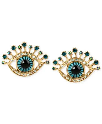 Betsey Johnson Gold-Tone Glass Stone and Enamel Eye Stud Earrings