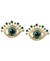 Betsey Johnson Gold-Tone Glass Stone and Enamel Eye Stud Earrings