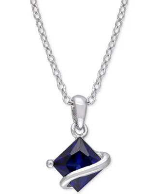 Lab-Grown Blue Sapphire Square 18" Pendant Necklace (1-1/3 ct. t.w.) in Sterling Silver