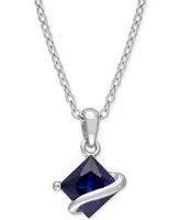 Lab-Grown Blue Sapphire Square 18" Pendant Necklace (1-1/3 ct. t.w.) in Sterling Silver