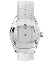 Abingdon Co. Women's Amelia Gmt Multifunctional Genuine White Calf Leather Strap Watch 40mm