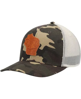 Men's Local Crowns Camo Wisconsin Icon Woodland State Patch Trucker Snapback Hat