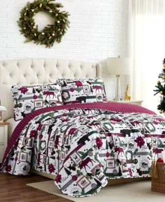 Merry Town Christmas Oversized Reversible 3 Piece Quilt Set Collection