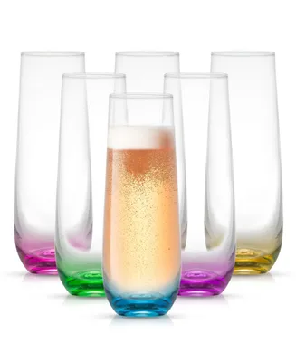 JoyJolt Hue Colored Stemless Champagne Flutes, Set of 6