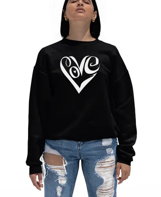 Women's Crewneck Word Art Script Love Heart Sweatshirt Top