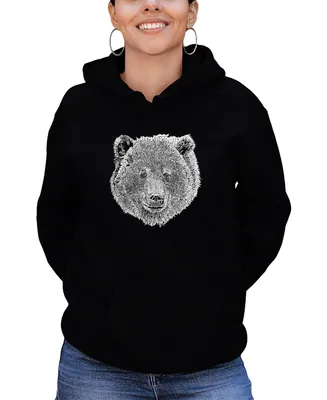 Women's Hooded Word Art Bear Face Sweatshirt Top