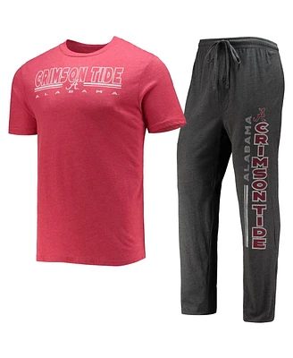 Men's Concepts Sport Heathered Charcoal, Crimson Alabama Tide Meter T-shirt and Pants Sleep Set
