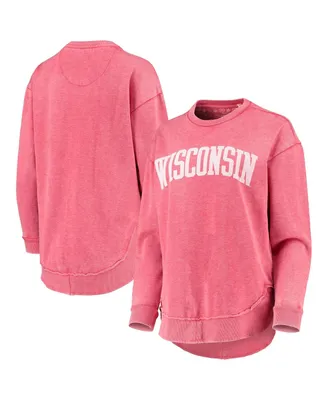 Women's Pressbox Red Wisconsin Badgers Vintage-Like Wash Pullover Sweatshirt