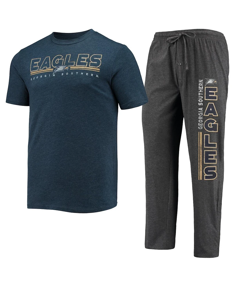 Men's Concepts Sport Heathered Charcoal, Navy Georgia Southern Eagles Meter T-shirt and Pants Sleep Set
