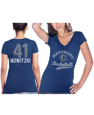 Women's Majestic Threads Dirk Nowitzki Blue Dallas Mavericks Name & Number Tri-Blend T-shirt