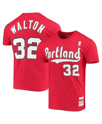Men's Mitchell & Ness Bill Walton Red Portland Trail Blazers Hardwood Classics Player Name and Number T-shirt