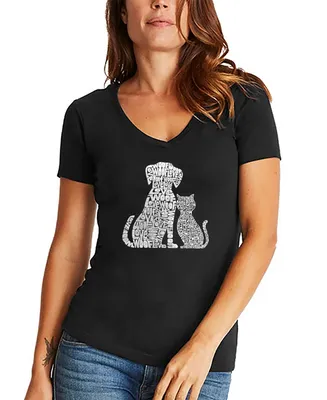 Women's V-neck Word Art Dogs and Cats T-shirt