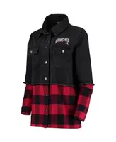 Women's The Wild Collective Black, Scarlet Ohio State Buckeyes Denim Flannel Stitch Button-Up Shirt