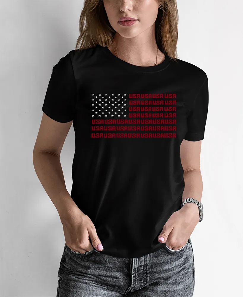 Women's Word Art Usa Flag T-shirt