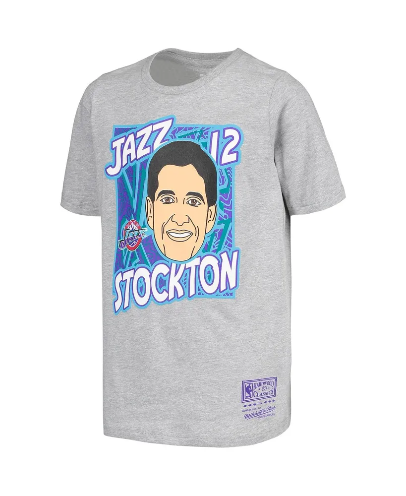 Big Boys Mitchell & Ness John Stockton Gray Utah Jazz Hardwood Classics King of the Court Player T-shirt