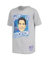 Big Boys Mitchell & Ness John Stockton Gray Utah Jazz Hardwood Classics King of the Court Player T-shirt