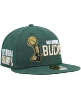 Men's New Era Hunter Green Milwaukee Bucks Champs Trophy 59Fifty Fitted Hat