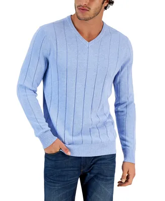 Club Room Men's Drop-Needle V-Neck Cotton Sweater