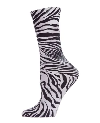 Natori Women's Zebra Printed Fashion Crew Socks