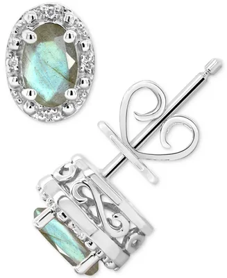 Onyx & Diamond Accent Oval Stud Earrings Sterling Silver (Also Labradorite Turquoise)