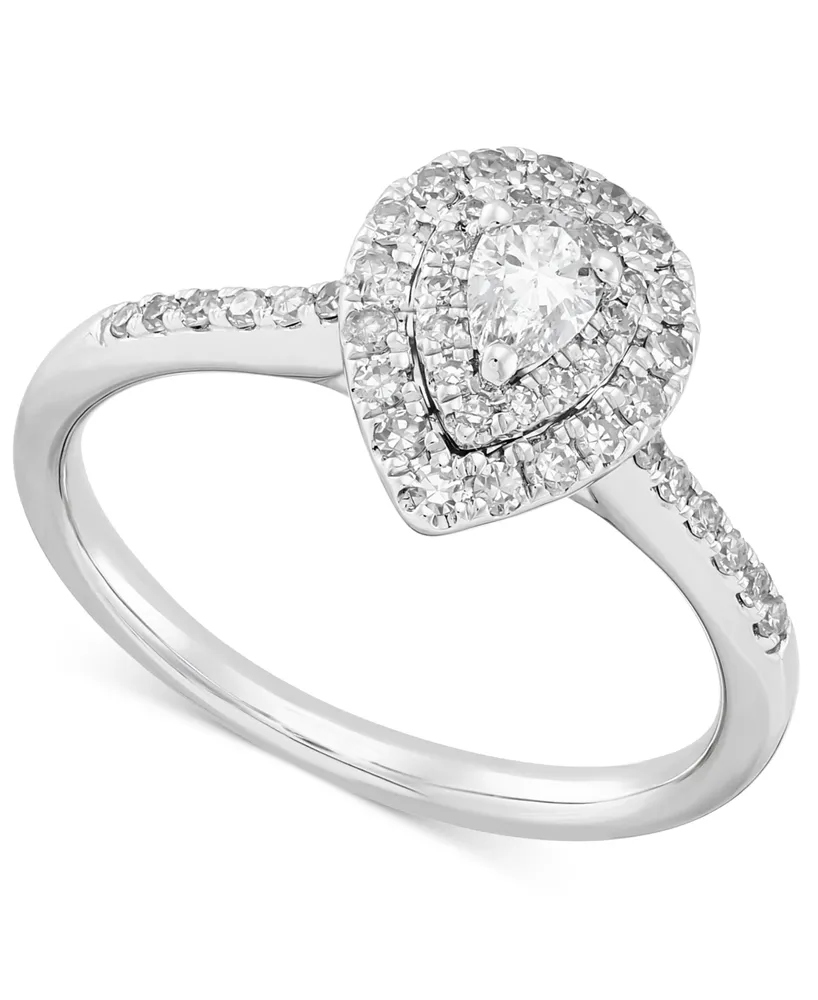 Diamond Pear Halo Engagement Ring (1/2 ct. t.w.) in 14k White Gold
