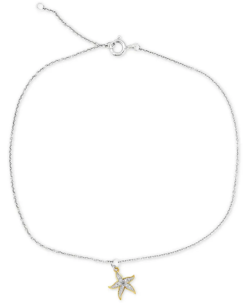 Diamond Accent Starfish Ankle Bracelet in Sterling Silver & 14k Gold-Plate - Sterling Silver  Gold