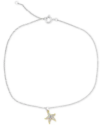 Diamond Accent Starfish Ankle Bracelet in Sterling Silver & 14k Gold-Plate - Sterling Silver  Gold