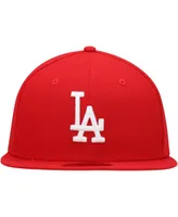 Men's New Era Red Los Angeles Dodgers Logo White 59FIFTY Fitted Hat