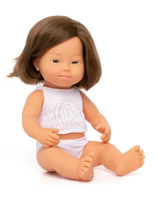 Miniland 15" Baby Doll Caucasian Girl with Down Syndrome Set , 3 Piece