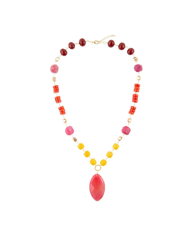 Barse Bright Genuine Stone Pendant Necklace - Multi