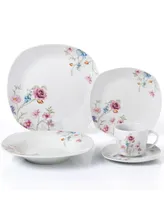 Lorren Home Trends Small Floral Design Square Dinnerware Set, 20 Piece