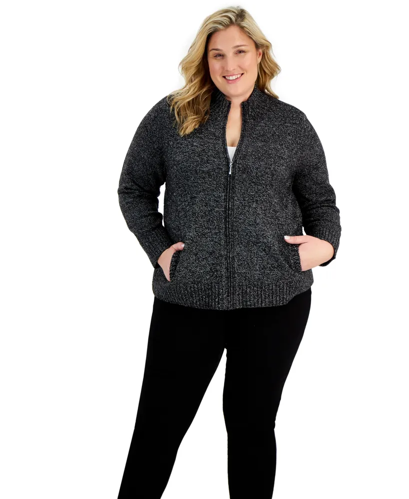 karen scott zip front sweater