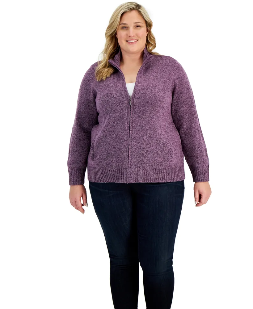 Karen Scott Plus Size Zip-Front Sweater, Created for Macy's