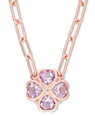 Rose Quartz (2-1/5 ct. t.w.) & Diamond Accent Heart Flower 18" Pendant Necklace in Rose Gold-Plated Sterling Silver