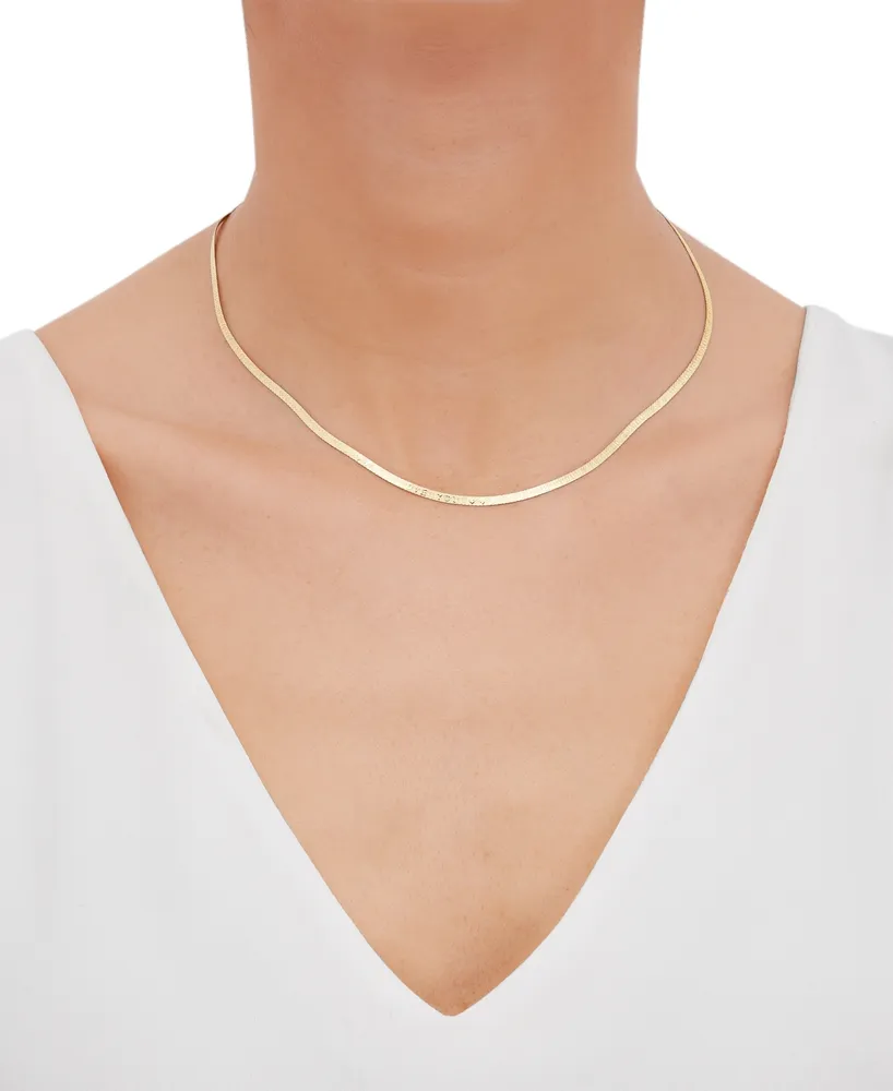 Herringbone Link Chain Necklace in 10k Gold, 16" + 2" extender