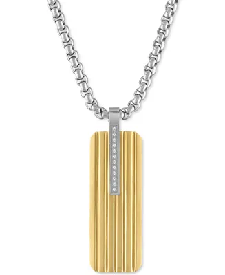 Esquire Men's Jewelry Diamond Accent Two-Tone Dog Tag 22" Pendant Necklace in Stainless Steel & Gold-Tone Ion-Plate, Created for Macy's