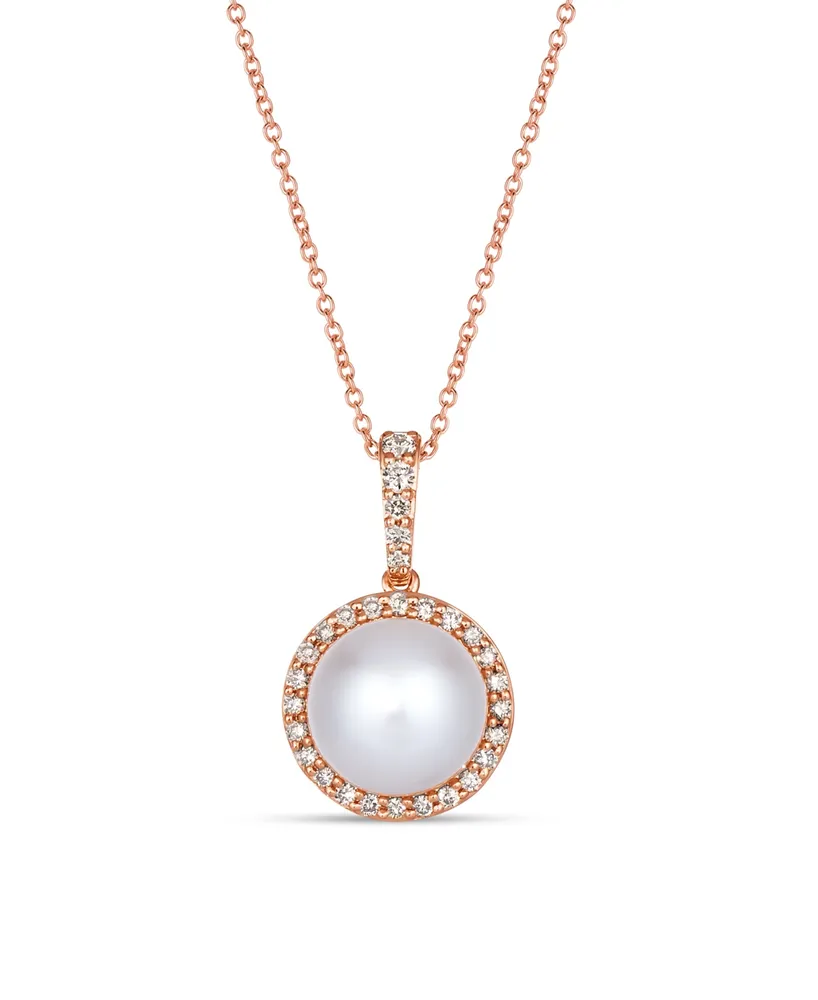 Le Vian Vanilla Pearl (9mm) & Nude Diamond (1/3 ct. t.w.) Halo Pendant Necklace in 14k Rose Gold, Adjustable length to 20"