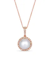 Le Vian Vanilla Pearl (9mm) & Nude Diamond (1/3 ct. t.w.) Halo Pendant Necklace in 14k Rose Gold, Adjustable length to 20"