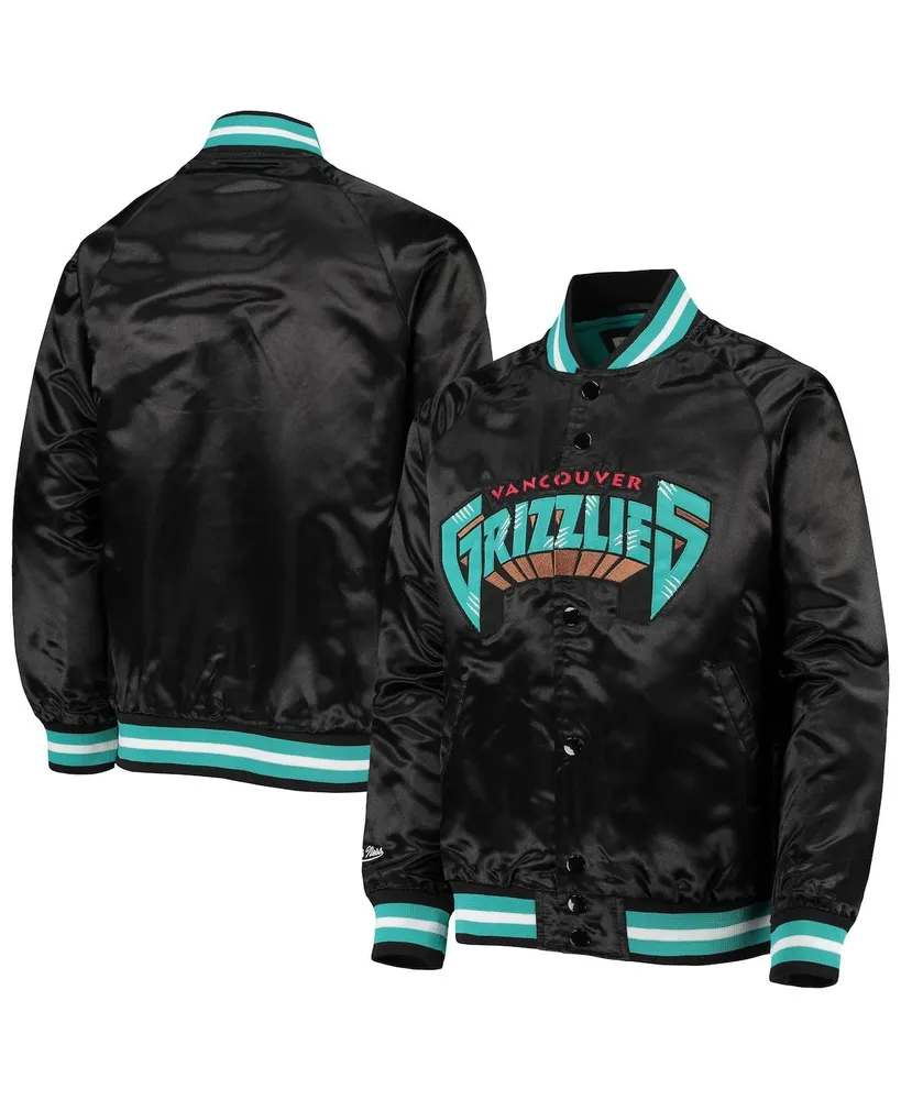 Big Boys Mitchell & Ness Black Vancouver Grizzlies Hardwood Classics Satin Raglan Full-Snap Jacket