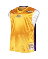 Men's Mitchell & Ness Gold, Purple Los Angeles Lakers Hardwood Classics Big and Tall On-Court Shooting V-Neck Shirt