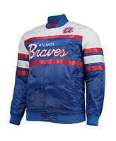 Men's Mitchell & Ness Navy, Red Atlanta Braves Big and Tall Coaches Satin Full-Snap Jacket