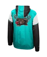 Men's Mitchell & Ness Turquoise, Black Vancouver Grizzlies Hardwood Classics Highlight Reel Windbreaker Half-Zip Hoodie Jacket