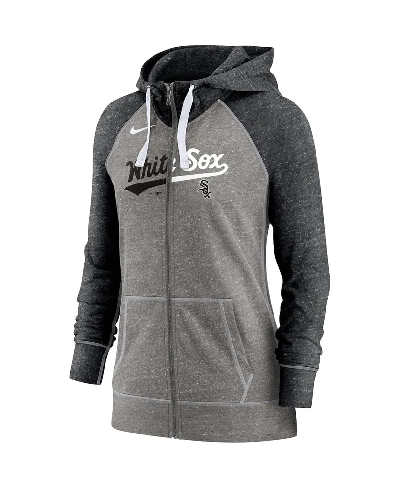 Women's Nike Heathered Charcoal and Black Chicago White Sox Split Wordmark Gym Vintage-Like Raglan Slub Full-Zip Hoodie