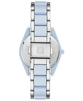 Anne Klein Women's Silver-Tone and Light Blue Solar Ocean Work Plastic Bracelet Watch, 38.5mm - Two