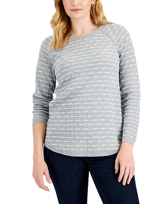 Karen Scott Women's Cotton Tuck-Stitch Sweater, Created for Macy's