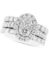 Diamond Oval Cluster 3-Pc Bridal Set (3 ct. t.w.) in 14k White Gold