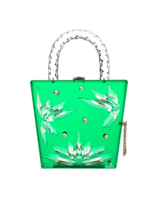 Women's Top Handle Emerald Cut to Clear Lucite Acrylic Handbag