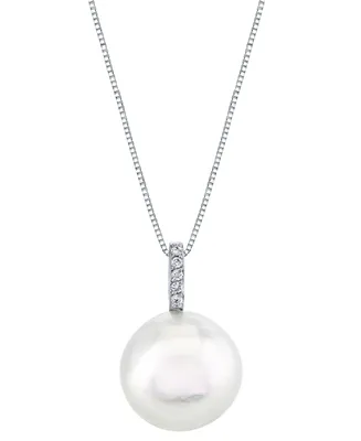Cultured South Sea Pearl (12mm) & Diamond Accent 18" Pendant Necklace in 14k White Gold