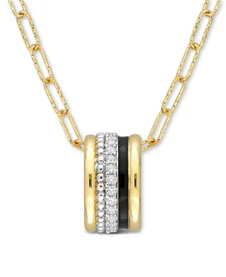 Lab-Grown White Sapphire (4/5 ct. t.w.) & Black Enamel Paperclip Link 18" Pendant Necklace in Sterling Silver & Yellow-Plated Sterling Silver